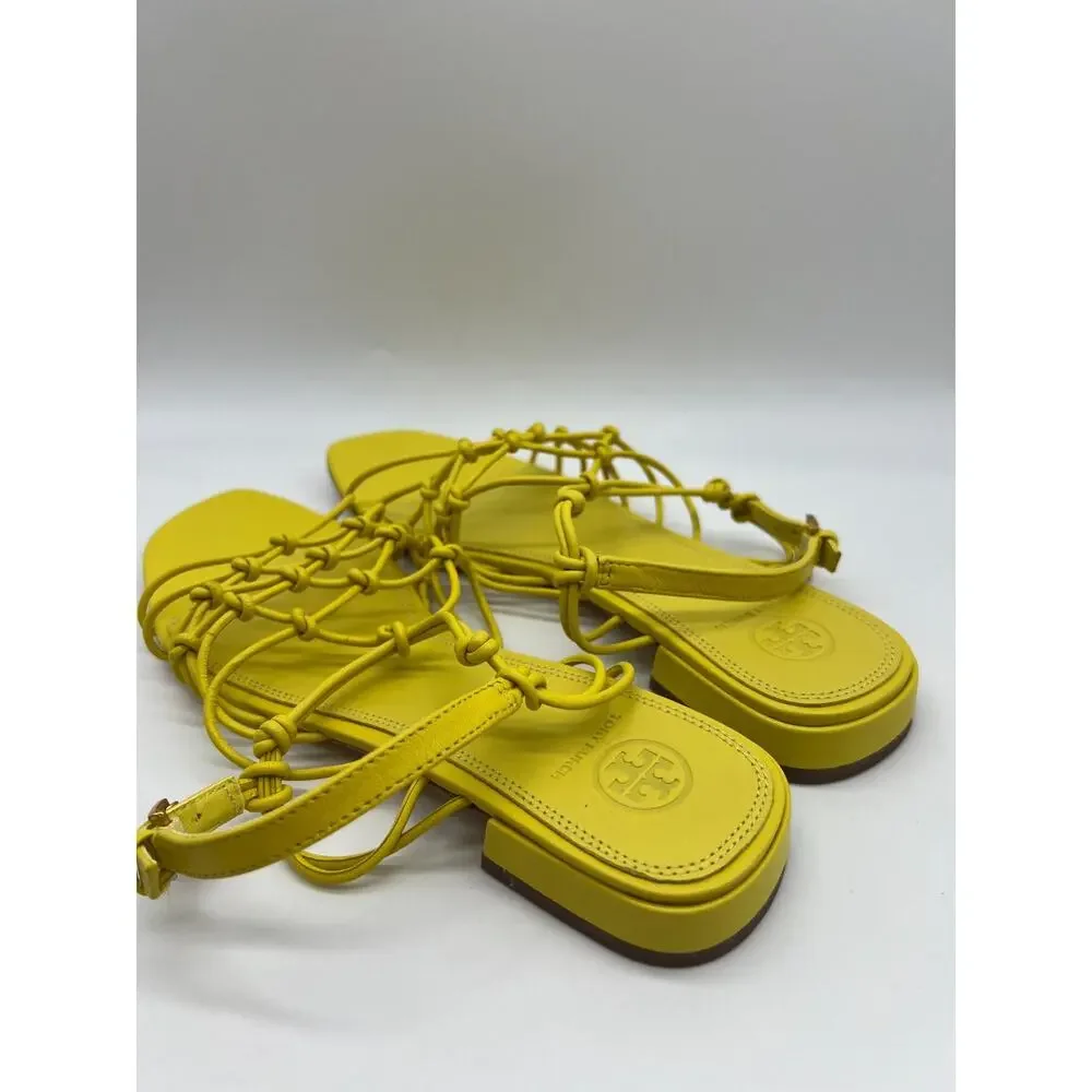 Tory Burch Barley There Knotted Flat Calendula Leather Sandals Size 10.5 NEW
